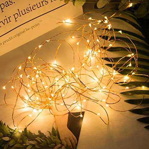 Fairy Lights Plug in, 100Ft 300LED Waterproof Firefly Lights on Copper Wire - UL Adaptor Included, Starry String Lights for Wedding Indoor Outdoor Christmas Patio Garden Decoration, Warm White