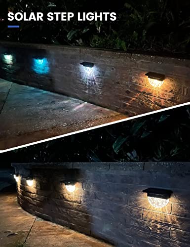 Solar Deck Lights【8 Pack】Bryopath Solar Step Lights Outdoor, Waterproof LED Fence Lights for Stairs, Patio, Yard, Garden Halloween Decor Outdoor Lights, Warm White/RGB Color Glow Lights