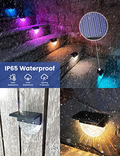 Solar Deck Lights【8 Pack】Bryopath Solar Step Lights Outdoor, Waterproof LED Fence Lights for Stairs, Patio, Yard, Garden Halloween Decor Outdoor Lights, Warm White/RGB Color Glow Lights