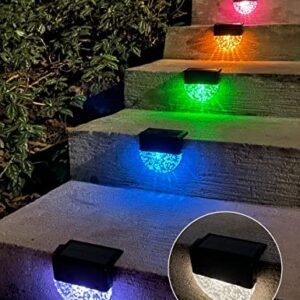 Solar Deck Lights【8 Pack】Bryopath Solar Step Lights Outdoor, Waterproof LED Fence Lights for Stairs, Patio, Yard, Garden Halloween Decor Outdoor Lights, Warm White/RGB Color Glow Lights