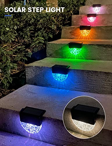 Solar Deck Lights【8 Pack】Bryopath Solar Step Lights Outdoor, Waterproof LED Fence Lights for Stairs, Patio, Yard, Garden Halloween Decor Outdoor Lights, Warm White/RGB Color Glow Lights