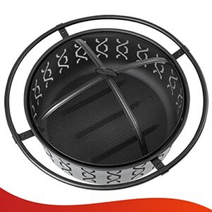 SINGLYFIRE 30 Inch Fire Pits for Outside Wood Burning Outdoor Large FirePit Round Steel Firepit for Patio Backyard Garden Outdoor Heating,with Spark Screen,Log Grate,Poker, Black (SFPR-001)