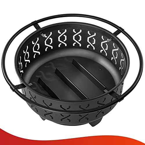 SINGLYFIRE 30 Inch Fire Pits for Outside Wood Burning Outdoor Large FirePit Round Steel Firepit for Patio Backyard Garden Outdoor Heating,with Spark Screen,Log Grate,Poker, Black (SFPR-001)