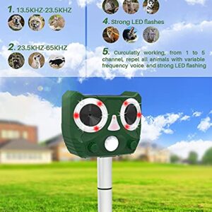 Solar Animal Repeller Ultrasonic Deer Repellent Devices Outdoor for Bird Skunk Rabbit Raccoon Cat Dog Fox, Waterproof Animal Deterrent with PIR Sensor Alarms Strobe Lights for Yard Farm Garden