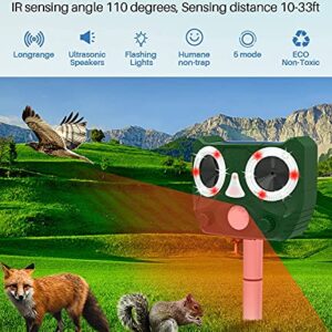 Solar Animal Repeller Ultrasonic Deer Repellent Devices Outdoor for Bird Skunk Rabbit Raccoon Cat Dog Fox, Waterproof Animal Deterrent with PIR Sensor Alarms Strobe Lights for Yard Farm Garden