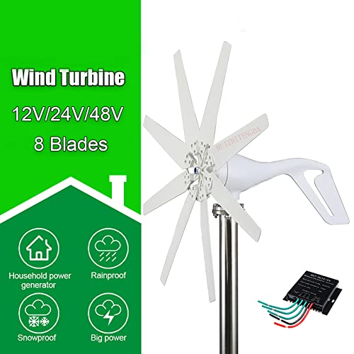 HUIZHITENGDA 5000W 12V 24V 48V Vertical Windmill Wind Turbines Generator, Wind Turbine Generator with MPPT Controller Kit for Home Use for Out Door Gardens (White),24v