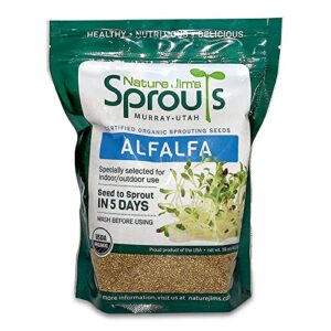 nature jims alfalfa sprout seeds – 16 oz organic sprouting seeds – non-gmo premium alfalfa seeds – resealable bag for longer freshness – rich in vitamins, minerals, fiber