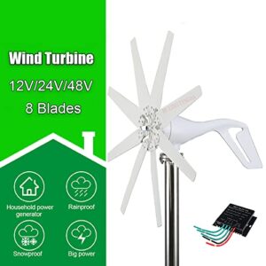 HUIZHITENGDA 3000W No Noise Wind Turbine MPPT Controller,12V/24V/48V Small Wind Turbine for Home Use for Outdoor Gardens(White,8 Blades),48v
