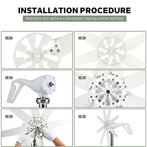 HUIZHITENGDA 3000W No Noise Wind Turbine MPPT Controller,12V/24V/48V Small Wind Turbine for Home Use for Outdoor Gardens(White,8 Blades),48v