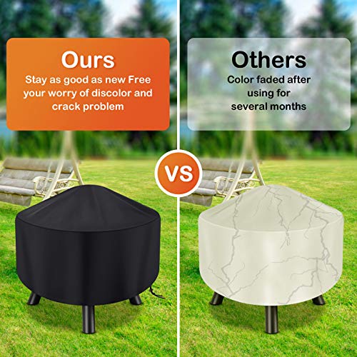 Fire Pit Cover Round for Fire Pit 22- 34 Inch, Waterproof Outdoor Fire Pit Cover, Full Coverage Patio Round Fire Pit Cover - Dustproof Anti UV and Tear Resistant