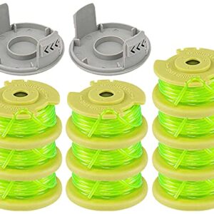 Fyange 11ft .08'' String Trimmer Replacement Spool for Ryobi One Plus+ AC80RL3 18V 24V 40V, with String Trimmer AC14HCA Cap Covers 11ft 0.08” Cordless Auto-Feed Twist Single Line (10 Spool, 2 Cap)