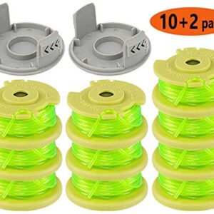 Fyange 11ft .08'' String Trimmer Replacement Spool for Ryobi One Plus+ AC80RL3 18V 24V 40V, with String Trimmer AC14HCA Cap Covers 11ft 0.08” Cordless Auto-Feed Twist Single Line (10 Spool, 2 Cap)