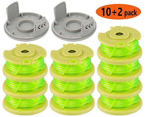 Fyange 11ft .08'' String Trimmer Replacement Spool for Ryobi One Plus+ AC80RL3 18V 24V 40V, with String Trimmer AC14HCA Cap Covers 11ft 0.08” Cordless Auto-Feed Twist Single Line (10 Spool, 2 Cap)