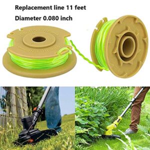 Fyange 11ft .08'' String Trimmer Replacement Spool for Ryobi One Plus+ AC80RL3 18V 24V 40V, with String Trimmer AC14HCA Cap Covers 11ft 0.08” Cordless Auto-Feed Twist Single Line (10 Spool, 2 Cap)