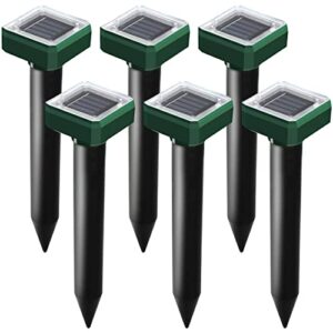 mole repellent solar powered, 6 pack solar mole repellent ultrasonic for vole, snakes, gopher, waterproof sonic mole deterrent spikes,snake gopher vole repellent for garden and yard