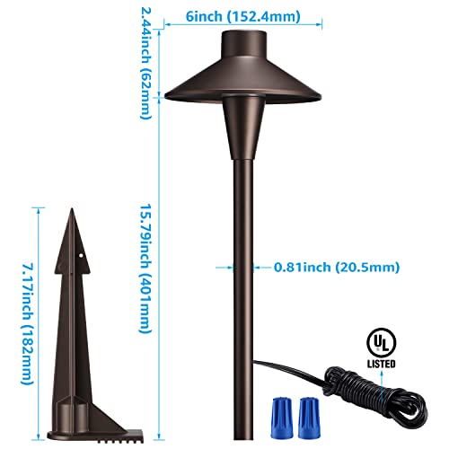 LEONLITE 3CCT Low Voltage Pathway Lights, 12-24V LED Landscape Path Light, 3000K/4000K/5000K Selectable, CRI90, IP65 Waterproof Landscape Lighting, Aluminum Housing, Oil Rubbed Bronze, Pack of 6