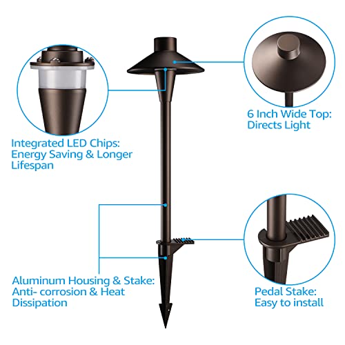 LEONLITE 3CCT Low Voltage Pathway Lights, 12-24V LED Landscape Path Light, 3000K/4000K/5000K Selectable, CRI90, IP65 Waterproof Landscape Lighting, Aluminum Housing, Oil Rubbed Bronze, Pack of 6