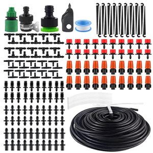 msdada micro drip irrigation kit, 50ft garden automatic irrigation system, 1/4″ blank distribution tubing hose adjustable nozzle, plant watering kit for garden, patio, greenhouse, flower bed, lawn