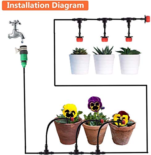 MSDADA Micro Drip Irrigation Kit, 50ft Garden Automatic Irrigation System, 1/4" Blank Distribution Tubing Hose Adjustable Nozzle, Plant Watering Kit for Garden, Patio, Greenhouse, Flower Bed, Lawn