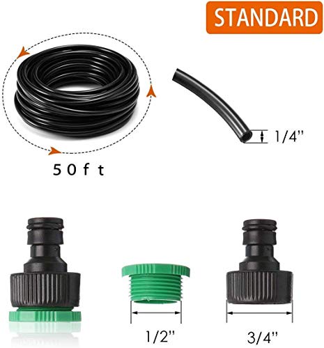 MSDADA Micro Drip Irrigation Kit, 50ft Garden Automatic Irrigation System, 1/4" Blank Distribution Tubing Hose Adjustable Nozzle, Plant Watering Kit for Garden, Patio, Greenhouse, Flower Bed, Lawn