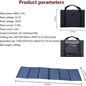 Solar Panels 60W Portable Solar Charger Foldable Solar Panel with USB Dc Port Waterproof for Travel Camping Garden USB Devices