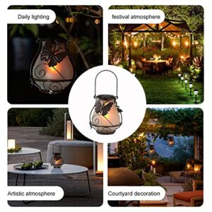 Atmosphere Making Outdoor Solar Hanging Lanterns Waterproof Metal Outside Decor Light Dynamic Simulation Flame Lamp for Lawn Patio Garden Yard Pathway with Butterfly