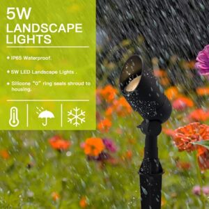 FANUPWHUA Low Voltage Landscape Lights -12V 5W LED Landscape Lighting Cast-Aluminum Waterproof Outdoor Lights for Yard Garden Spotlights with MR16 Warm White Bulbs&Spikes (2 Pack)