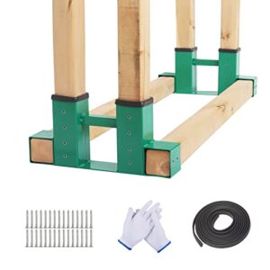 larnorje 2 x 2 inch firewood log rack bracket kit – 2 pack log storage holder, heavy duty steel wood stacker adjustable length for outdoor indoor patio deck, with seal strip, gloves and screws, green