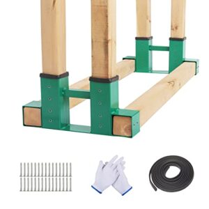 LARNORJE 2 x 2 inch Firewood Log Rack Bracket Kit - 2 Pack Log Storage Holder, Heavy Duty Steel Wood Stacker Adjustable Length for Outdoor Indoor Patio Deck, with Seal Strip, Gloves and Screws, Green