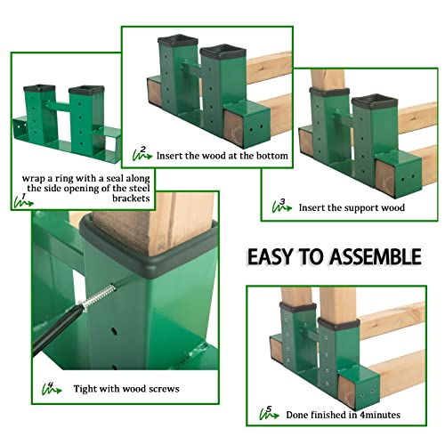 LARNORJE 2 x 2 inch Firewood Log Rack Bracket Kit - 2 Pack Log Storage Holder, Heavy Duty Steel Wood Stacker Adjustable Length for Outdoor Indoor Patio Deck, with Seal Strip, Gloves and Screws, Green