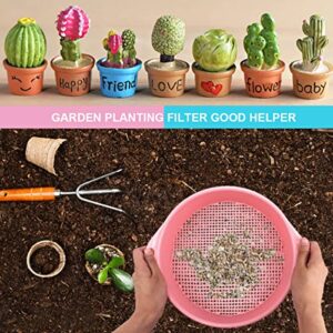 LNQ LUNIQI 2Pcs Round Garden Soil Sieve with Handle,Plastic Mesh Soil Sifter Set for Sieve Work of Small Gravel, Soil, Sand (Pink,Blue