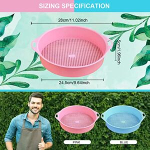 LNQ LUNIQI 2Pcs Round Garden Soil Sieve with Handle,Plastic Mesh Soil Sifter Set for Sieve Work of Small Gravel, Soil, Sand (Pink,Blue