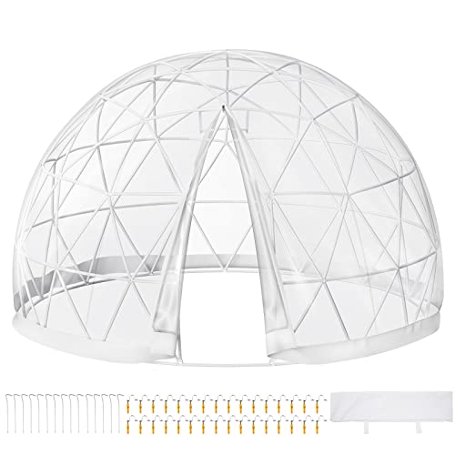 VEVOR Garden Dome 12ft - Geodesic Dome with PVC Cover - Lean to Greenhouse with Door and Windows for Sunbubble, Backyard, Outdoor Winter, Party