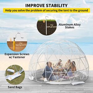 VEVOR Garden Dome 12ft - Geodesic Dome with PVC Cover - Lean to Greenhouse with Door and Windows for Sunbubble, Backyard, Outdoor Winter, Party