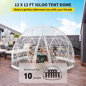 VEVOR Garden Dome 12ft - Geodesic Dome with PVC Cover - Lean to Greenhouse with Door and Windows for Sunbubble, Backyard, Outdoor Winter, Party