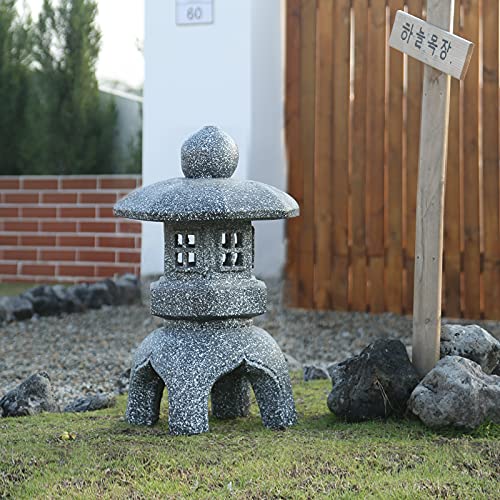 OUSHUAI Pagoda Garden Statue Outdoor Figurine Lights Solar Powered LED Garden Decor Pagoda Light Asian Lantern Outdoor Decorations Home Tranquil Resin Waterproof Decor Lawn Yard