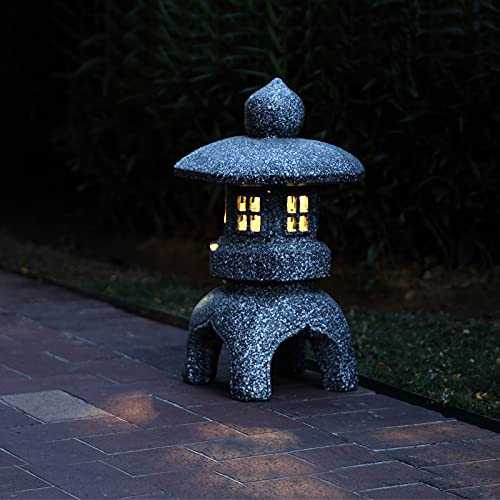 OUSHUAI Pagoda Garden Statue Outdoor Figurine Lights Solar Powered LED Garden Decor Pagoda Light Asian Lantern Outdoor Decorations Home Tranquil Resin Waterproof Decor Lawn Yard