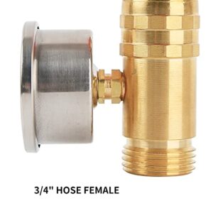 Solimeta Water Pressure Regulator with Stainless Steel Liquid Filled Lead-Free Pressure Gauge, Pressure Reducer for Camper, Trailer, RV, Garden, Plumbing System, 40-50 psi, 3/4" Hose