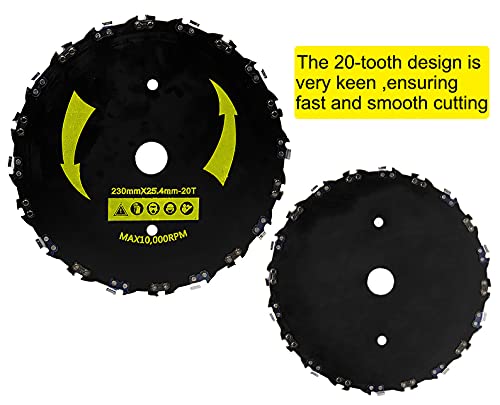 KAKO Chainsaw Brush Cutter Blade,9" x 20T Chainsaw Tooth Brush Blade,Brush Cutter Blades for Trimmers, Chainsaw Tooth Saw Blade,Chainsaw Brush Cutter Blade for String Trimmer,Weed Eater(2 Pack)