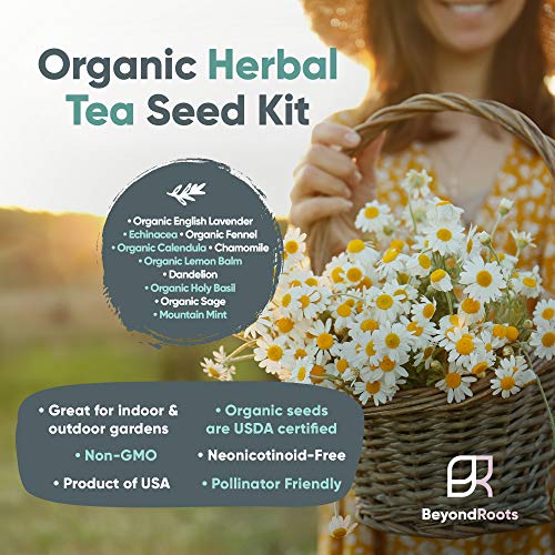 Herbal Tea Seeds Variety Pack - 10 Medicinal Herbs Seed Packets - Certified Organic Non GMO Herb Seeds - Gifts for Tea Lovers