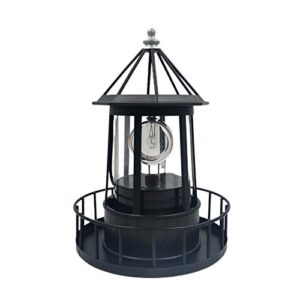 pxrje solar lighthouse，led solar powered lighthouse, 360 degree rotating lamp,solar powered waterproof lawn lights,ip65 waterproof led solar lighthouse garden yard outdoor decor(black)