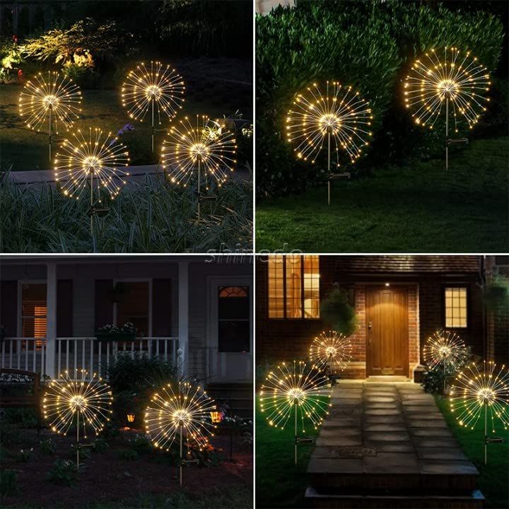 Havelock Outdoor Solar Garden Lights 2 Pack, 120 LED Solar Firework Light 8 Lighting Modes Decorative Stake Landscape Light Waterproof Copper Wire Light for Garden Pathway Party Decor(Warm White)