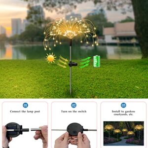 Havelock Outdoor Solar Garden Lights 2 Pack, 120 LED Solar Firework Light 8 Lighting Modes Decorative Stake Landscape Light Waterproof Copper Wire Light for Garden Pathway Party Decor(Warm White)