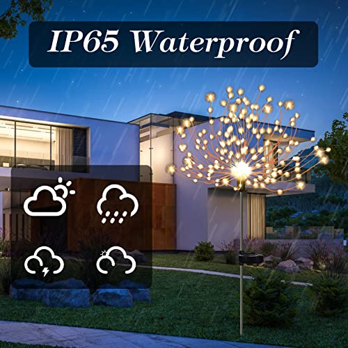 Havelock Outdoor Solar Garden Lights 2 Pack, 120 LED Solar Firework Light 8 Lighting Modes Decorative Stake Landscape Light Waterproof Copper Wire Light for Garden Pathway Party Decor(Warm White)