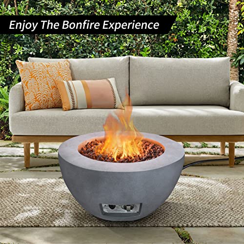 Kante 25 Inch Propane Fire Table, 50,000 BTU Large Concrete Fire Pit Table for Outdoor Garden Patio, Smokeless Gas Fire Pit with Waterproof Cover, Side Handles, Natural Concrete (A-B01-81921)