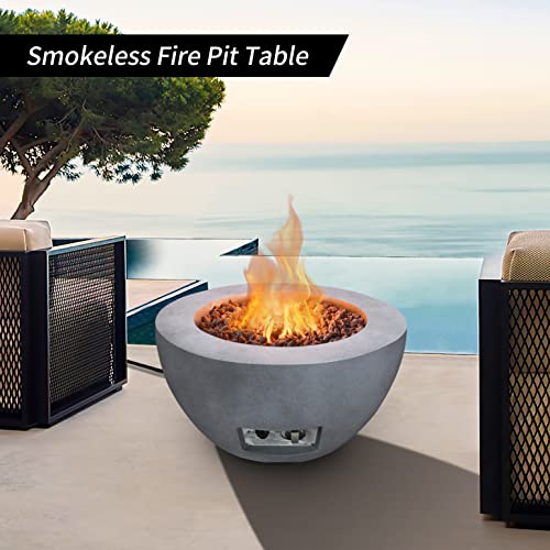 Kante 25 Inch Propane Fire Table, 50,000 BTU Large Concrete Fire Pit Table for Outdoor Garden Patio, Smokeless Gas Fire Pit with Waterproof Cover, Side Handles, Natural Concrete (A-B01-81921)