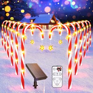 bucasa 12 pack christmas decorations outdoor solar candy cane lights, upgraded waterproof solar pathway markers yard lights with star & remote control, 9 modes xmas decorations for garden yard decor