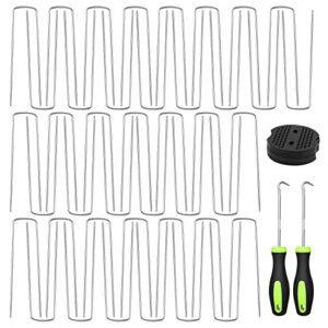 60pcs heavy duty galvanized garden staple u-shaped pins+10pcs gasket+2 hooks,6 inch reusable sod fence staples garden stakes staples for anchoring tents,ground covers,pet cages and,etc.