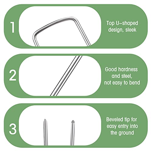 60Pcs Heavy Duty Galvanized Garden Staple U-Shaped Pins+10Pcs Gasket+2 Hooks,6 Inch Reusable Sod Fence Staples Garden Stakes Staples for Anchoring Tents,Ground Covers,Pet Cages and,etc.