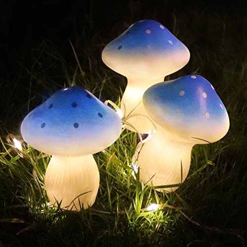 Solar Garden Lights, 3 Pack Mini Mushroom Solar Lights with 18 LEDs, 8 Modes Solar String Lights Outdoor Waterproof Cute Blue Mushroom Decoration Landscape Lights for Yard, Lawn, Patio, Flowerpot